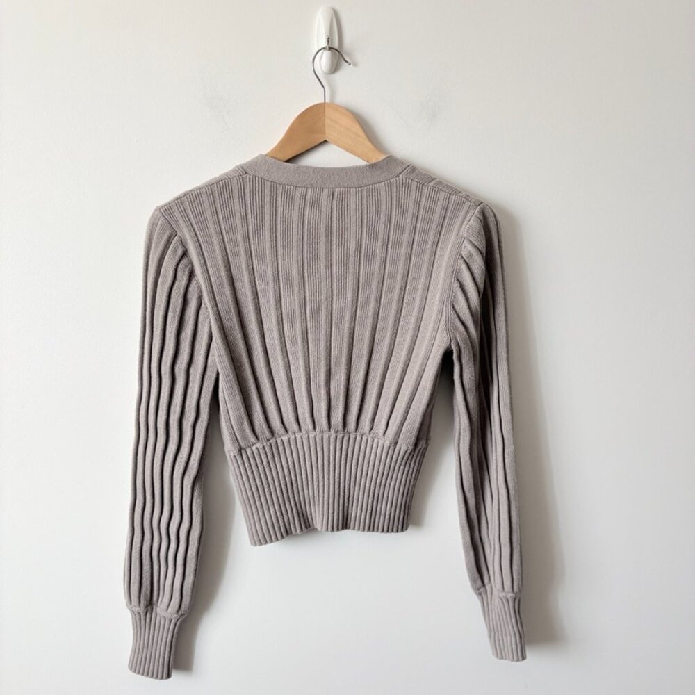 Aritzia Wilfred Thais Knit Plunge Sweater Cardigan Wool Cotton Grey Size Medium - Picture 5 of 7